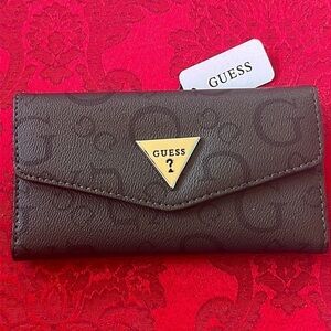 Brand New Guess Trifold Snap Wallet Coal Gray & Black w/ Silver Tone Metal Logo
